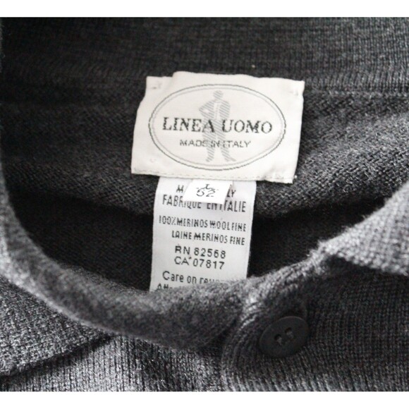 Linea Uomo Polo Merinoi Wool Collared Sweater Dark Gray Size L - Picture 5 of 5